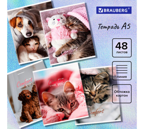 Тетрадь А5 48 л. BRAUBERG скоба, линия, обложка картон, 