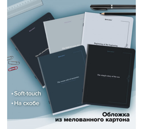Тетради ДЭК А5 48 л. КОМПЛЕКТ 5 шт. BRAUBERG скоба, клетка, SoftTouch, 