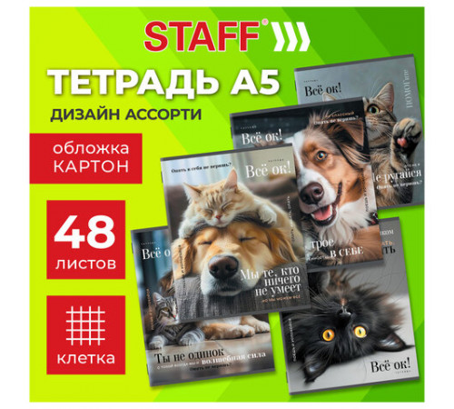 Тетрадь А5 48 л. STAFF 