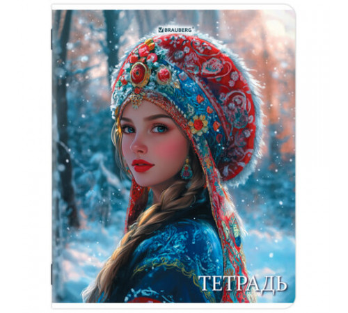 Тетрадь А5, 48 л., BRAUBERG, скоба, клетка, глянцевый лак, 