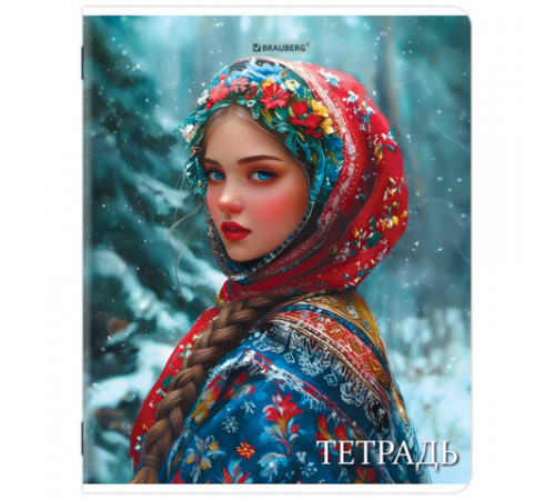 Тетрадь А5, 48 л., BRAUBERG, скоба, клетка, глянцевый лак, 