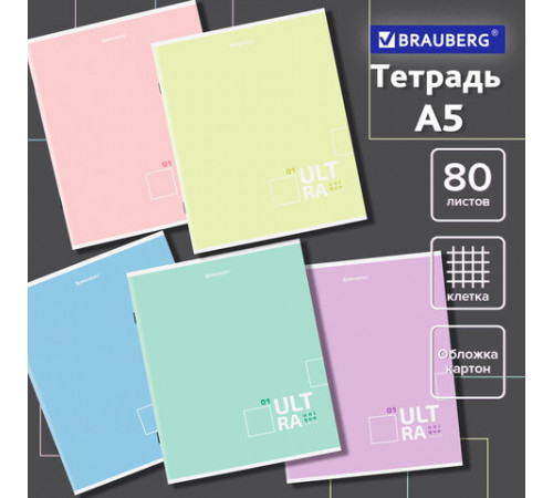 Тетрадь А5, 80 л., BRAUBERG скоба, клетка, обложка картон, 