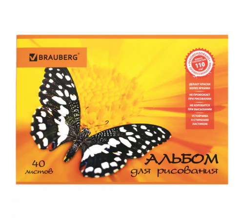 Альбом для рисования, А4, 40 листов, скоба, выборочный лак, BRAUBERG, 202х285 мм, 
