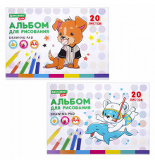 Альбом для рисования А4 20 л., скоба, обложка картон, BRAUBERG KIDS, 203х288 мм, 