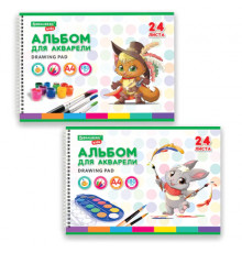 Альбом для акварели А4 24 л., бумага 180 г/м2, гребень, обложка картон, BRAUBERG KIDS, 