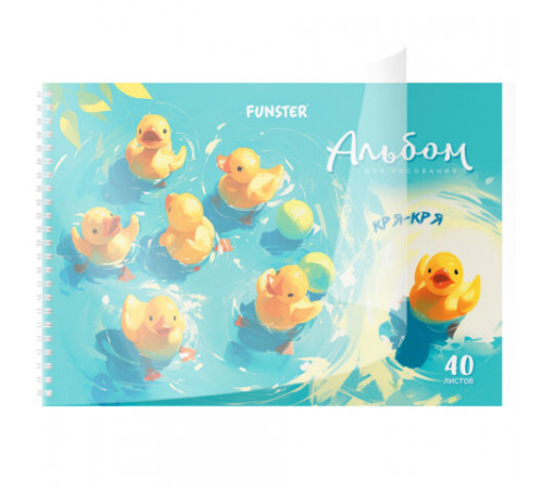 Альбом для рисования, пластиковая обложка, А4, 40 л., гребень, FUNSTER (ФАНСТЕР), 210х297 мм, АССОРТИ (8 видов), 107684