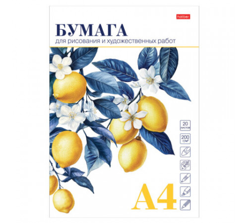 Папка для рисования А4, 20 л., 220 г/м2, HATBER, 210х297 мм, 