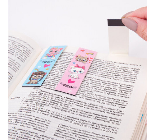 Закладки для книг с магнитом MEOW CATS, набор 6 шт., блестки, 25x196 мм, ЮНЛАНДИЯ, 113442