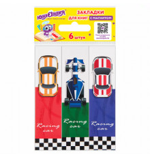 Закладки для книг с магнитом RACE CARS, набор 6 шт., блестки, 25x196 мм, ЮНЛАНДИЯ, 113446