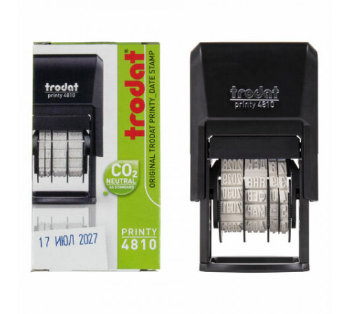 Датер-мини, месяц БУКВАМИ, оттиск 20х3,8 мм, синий, TRODAT 4810 P4, корпус черный, подушка, 70621