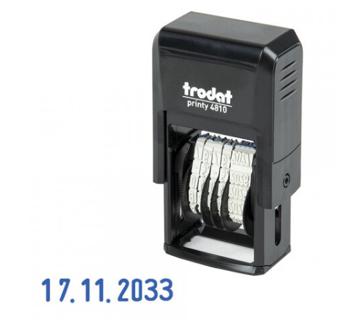 Датер-мини, месяц ЦИФРАМИ, ДЛЯ БАНКА, оттиск 20х3,8 мм, синий,TRODAT 4810 P4, корпус черный, подушка, 82499