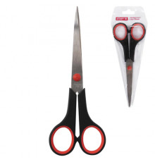 Ножницы STAFF EVERYDAY, 170 мм, бюджет, резиновые вставки, черно-красные, ПВХ чехол, 237498