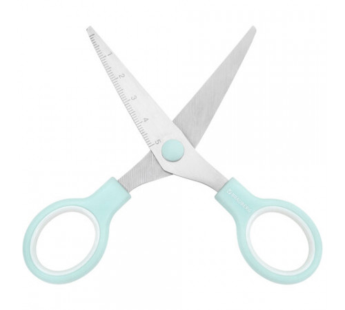 Ножницы BRAUBERG KIDS 130 мм, ручки мятные, закругленные лезвия с линейкой, 274062