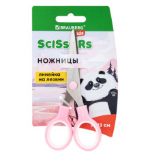 Ножницы BRAUBERG KIDS 130 мм, ручки розовые, закругленные лезвия с линейкой, 274063