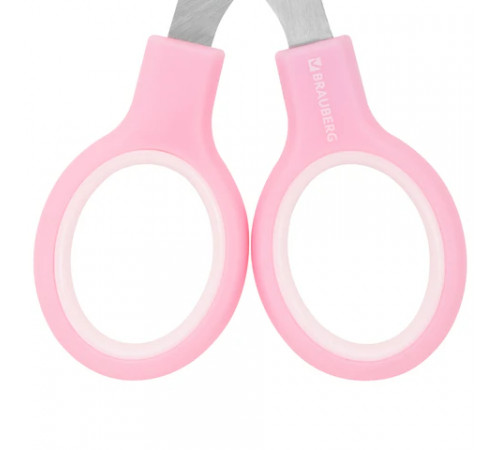 Ножницы BRAUBERG KIDS 130 мм, ручки розовые, закругленные лезвия с линейкой, 274063