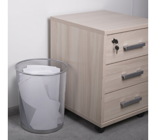 Корзина для бумаг, БОЛЬШАЯ, 20 л, металлическая, серебристая, BRAUBERG 