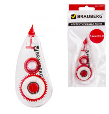 Корректирующая лента BRAUBERG RED POWER, 5 мм х 6 м, корпус прозрачный, механизм перемотки, европодвес, 220641
