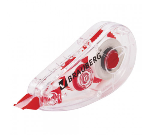 Корректирующая лента BRAUBERG RED POWER, 5 мм х 6 м, корпус прозрачный, механизм перемотки, европодвес, 220641