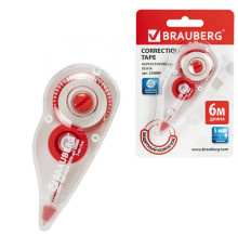 Корректирующая лента BRAUBERG, 5 мм х 6 м, корпус красный, механизм перемотки, блистер, 226809