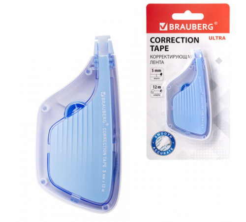 Корректирующая лента BRAUBERG ULTRA, 5 мм х 12 м, корпус бело-голубой, блистер, 229064