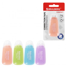 Корректирующая лента BRAUBERG COMPACT PLUS PASTEL, 5 мм х 6 м, корпус ассорти, блистер, 270551