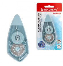 Корректирующая лента BRAUBERG REWIND, 5 мм х 16 м, механизм перемотки, корпус зеленый, блистер, 272489, 272490