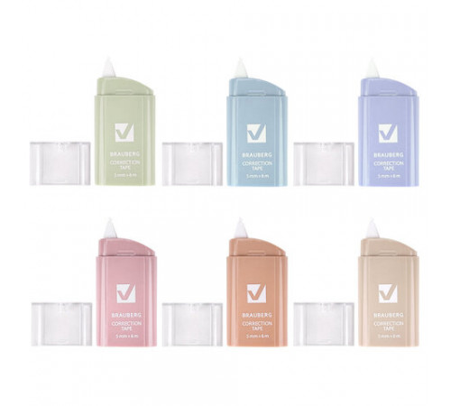 Корректирующая лента BRAUBERG COMPACT PASTEL, 5 мм х 6 м, КОМПЛЕКТ 6 штук, пенал с zip-lock, 272496