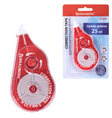 Корректирующая лента BRAUBERG MAXI PLUS, 5 мм х 25 м, механизм перемотки, корпус красный, блистер, 272501