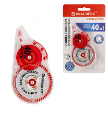 Корректирующая лента BRAUBERG EXTRA LENGTH, 5 мм х 40 м, механизм перемотки, корпус прозрачный, блистер, 272502