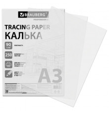 Калька А3 ВЫСОКОЙ ПРОЗРАЧНОСТИ, ПЛОТНАЯ, для печати и творчества, 90 г/м2, 250 листов, BRAUBERG, 116641