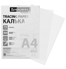 Калька А4 ВЫСОКОЙ ПРОЗРАЧНОСТИ, ПЛОТНАЯ, для печати и творчества, 70 г/м2, 100 листов, BRAUBERG, 116642