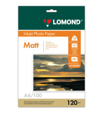 Фотобумага матовая, А4, 120 г/м2, односторонняя, 100 листов, LOMOND, 0102003