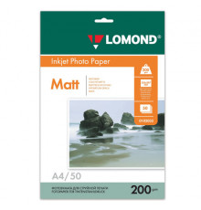 Фотобумага матовая, А4, 200 г/м2, двусторонняя, 50 листов, LOMOND, 0102033