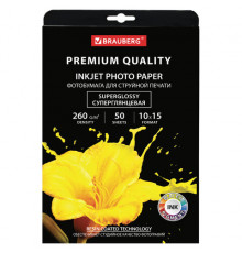 Фотобумага PREMIUM суперглянцевая, 10х15 см, 260 г/м2, односторонняя, 50 листов, BRAUBERG, 363999