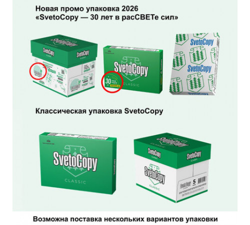 Бумага офисная А4, 80 г/м2, 500 л., марка С, SVETOCOPY CLASSIC, Россия, 146% (CIE)