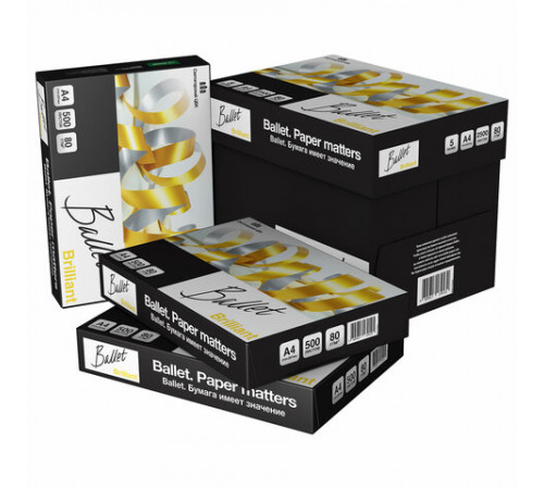 Бумага офисная А4, 80 г/м2, 500 л., марка А, BALLET BRILLIANT, Россия, 165% (CIE)
