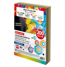 Бумага цветная 20 цветов BRAUBERG MULTICOLOR А4, 80 г/м2, 200 л. (20 цветов x 10 листов), 116650