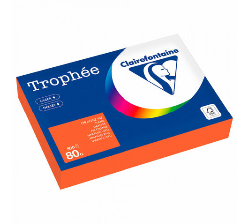 Бумага цветная CLAIREFONTAINE, А4, 80 г/м2, 500 л., интенсив, ярко-оранжевый, Франция, 1761C, 1761PC