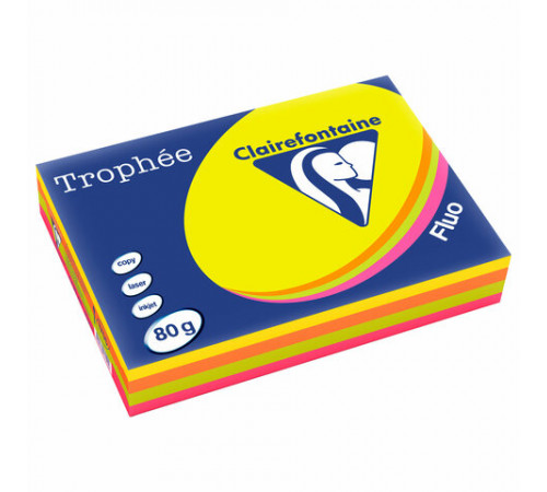 Бумага цветная CLAIREFONTAINE, А4, 80 г/м2, 500 л. (4 цвета x 125 л.), микс неон, Франция, 1705SC