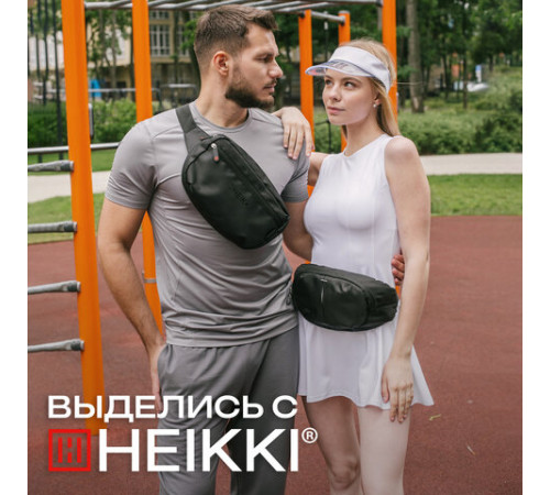 Сумка на пояс HEIKKI RACE (ХЕЙКИ), светоотражающая полоса, черная, 37х14х5 см, 273906