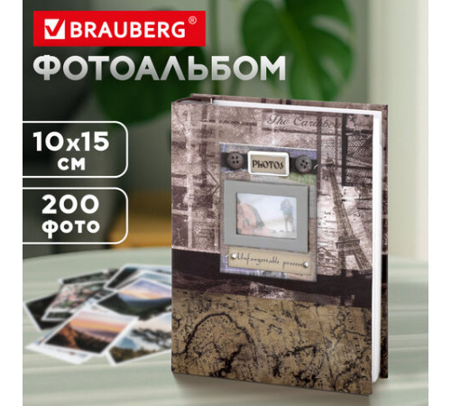 Фотоальбом BRAUBERG на 200 фотографий 10х15 см, твердая обложка, 