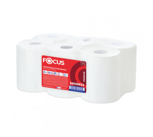 Полотенца бумажные рулонные 150 м FOCUS (H1) Extra Quick, втулка 38 мм, 2-слойные, белые, КОМПЛЕКТ 6 рулонов, 5050023