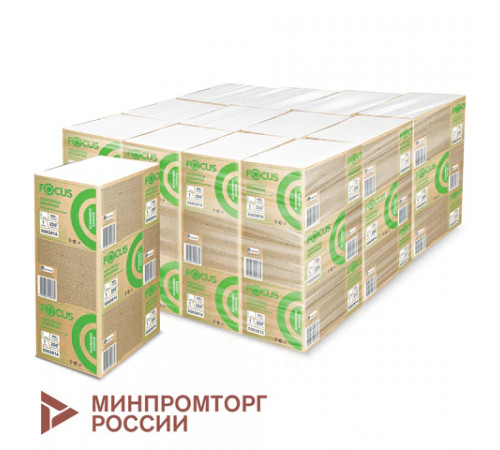 Полотенца бумажные 250 шт. FOCUS (Система H2) Eco, 1-слойные, белые, КОМПЛЕКТ 12 пачек, 24х21,5, Z-сложение, 5083814/5069958