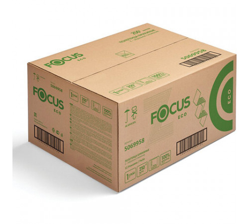 Полотенца бумажные 250 шт. FOCUS (Система H2) Eco, 1-слойные, белые, КОМПЛЕКТ 12 пачек, 24х21,5, Z-сложение, 5083814/5069958