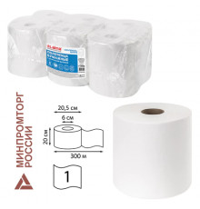 Полотенца бумажные с центральной вытяжкой 300 м, LAIMA (Система M2) UNIVERSAL WHITE, 1-слойные, белые, КОМПЛЕКТ 6 рулонов, 112506
