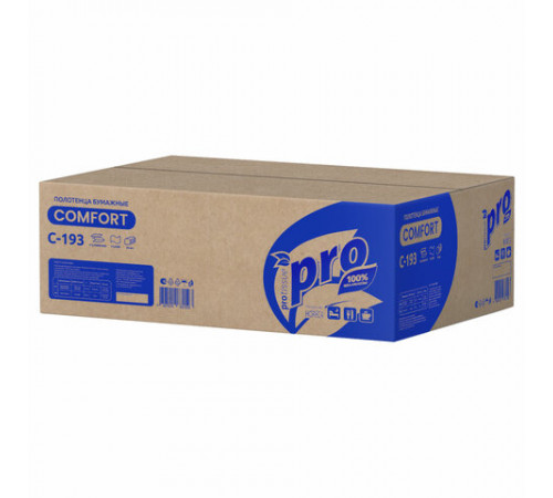 Полотенца бумажные 250 шт., PROtissue (H3) COMFORT, 1-слойные, белые, КОМПЛЕКТ 20 пачек, 22x21, V-сложение, C193, С193