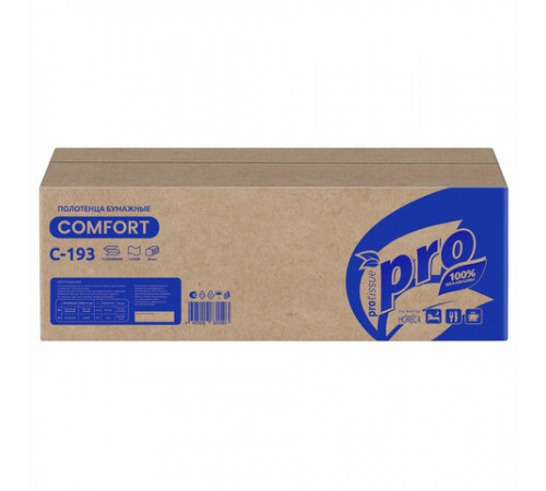 Полотенца бумажные 250 шт., PROtissue (H3) COMFORT, 1-слойные, белые, КОМПЛЕКТ 20 пачек, 22x21, V-сложение, C193, С193
