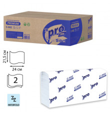 Полотенца бумажные 200 шт., PROtissue (H2) PREMIUM, 2-слойные, белые, КОМПЛЕКТ 21 пачка, 24х21,5 см, Z-сложение, С442