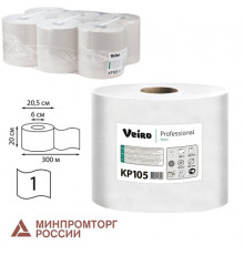 Полотенца бумажные с центральной вытяжкой 300 м, VEIRO (Система M2) BASIC, 1-слойные, цвет натуральный, КОМПЛЕКТ 6 рулонов, KP105