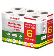 Полотенца бумажные 2-слойные, спайка 6 рулонов (6х14,7 м), LAIMA LUXE, 100% целлюлоза, 114742